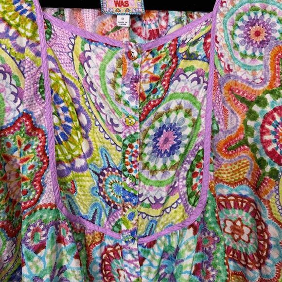 Johnny Was Jannika Silk Blouse Naperron Print Multicolor Ruffle Sleeve Size 1X - Picture 3 of 12
